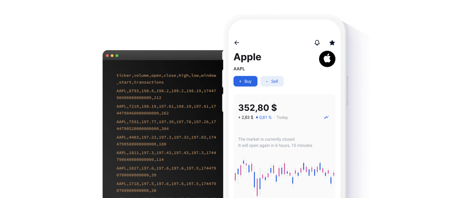 Example of CSV Flat File integration A screenshot displaying CSV data and a graphical user interface powered by Flat Files, illustrating streamlined market data integration